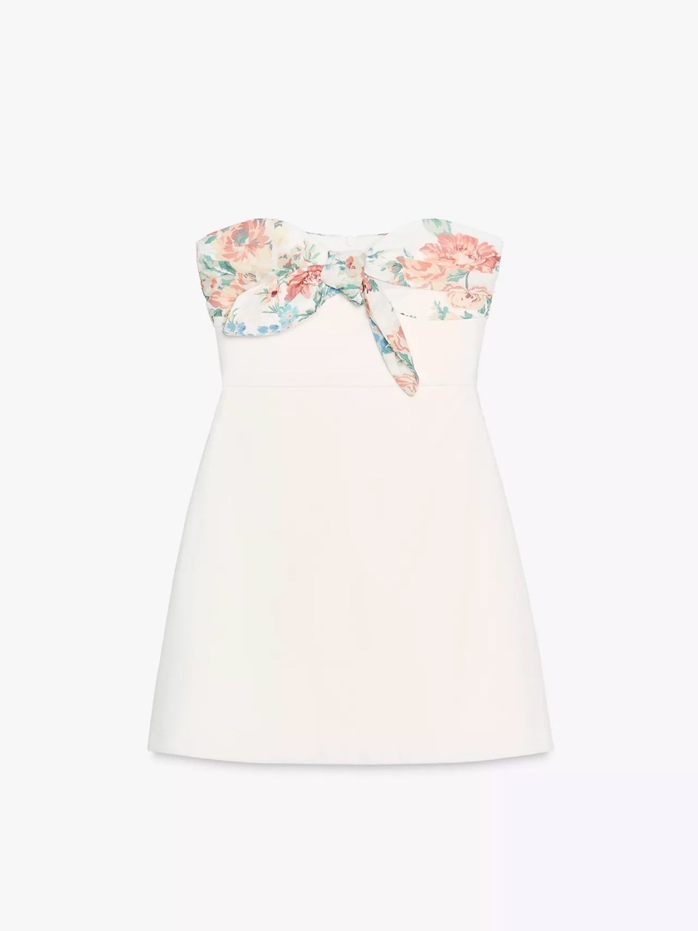 Zara White Mini Dress with Floral Scarf Detail